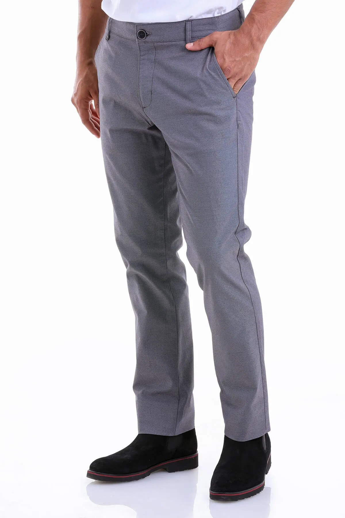 Regular Fit Side Pocket High Waist Gray Cotton Casual Pants