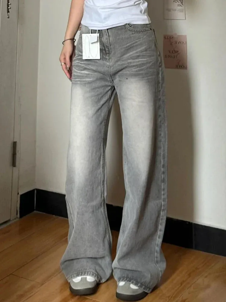 Retro Jeans Women Y2k Baggy High Waist Old Wide Leg Denim Pants