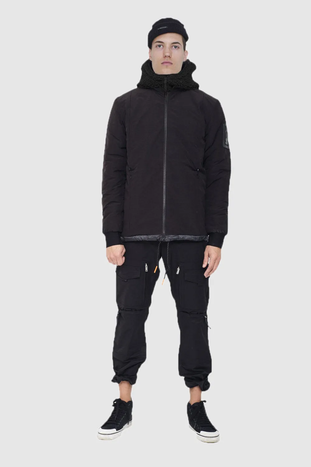 Reversible Tech Sherpa Hooded Coat - Black