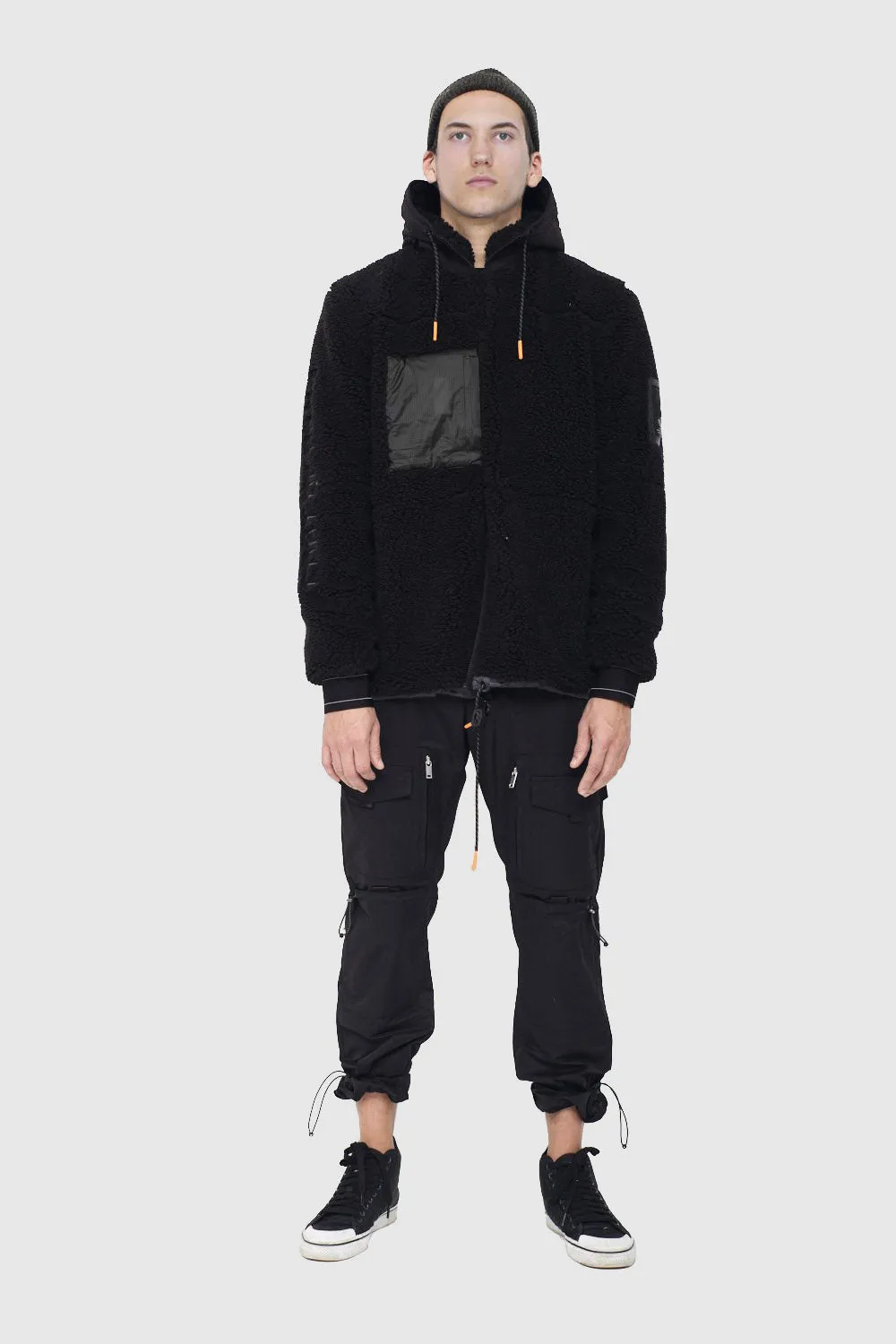 Reversible Tech Sherpa Hooded Coat - Black