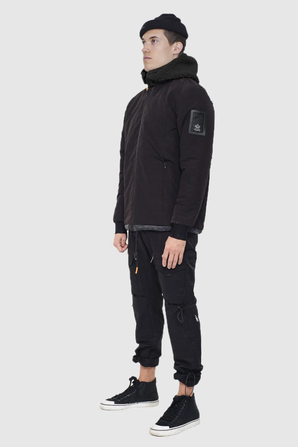 Reversible Tech Sherpa Hooded Coat - Black