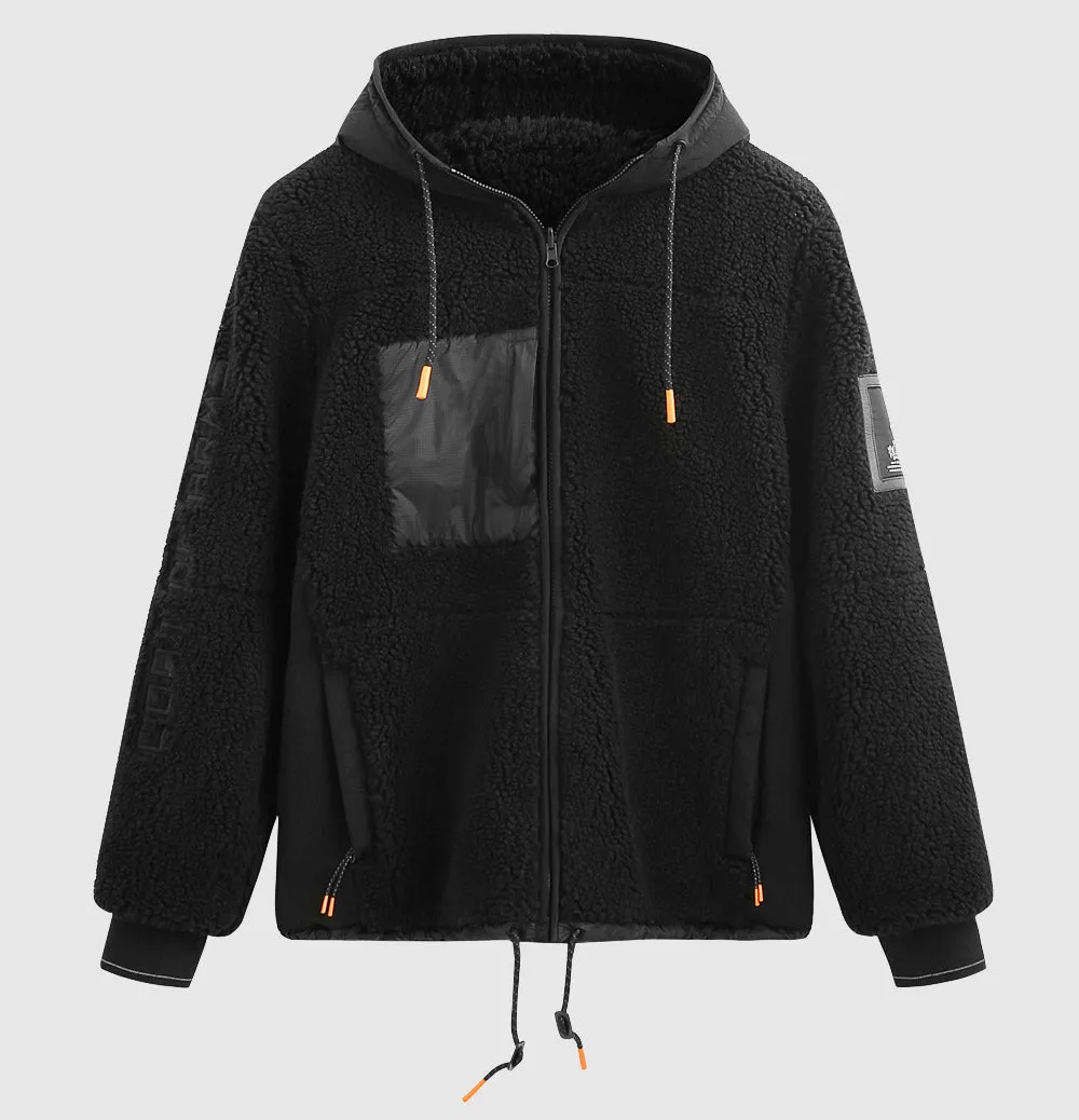 Reversible Tech Sherpa Hooded Coat - Black