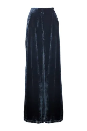 Rhea Velvet Hi Waisted Wide Leg Pants - Sapphire