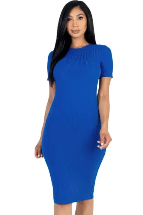 Ribbed Bodycon Midi Dress - Blue