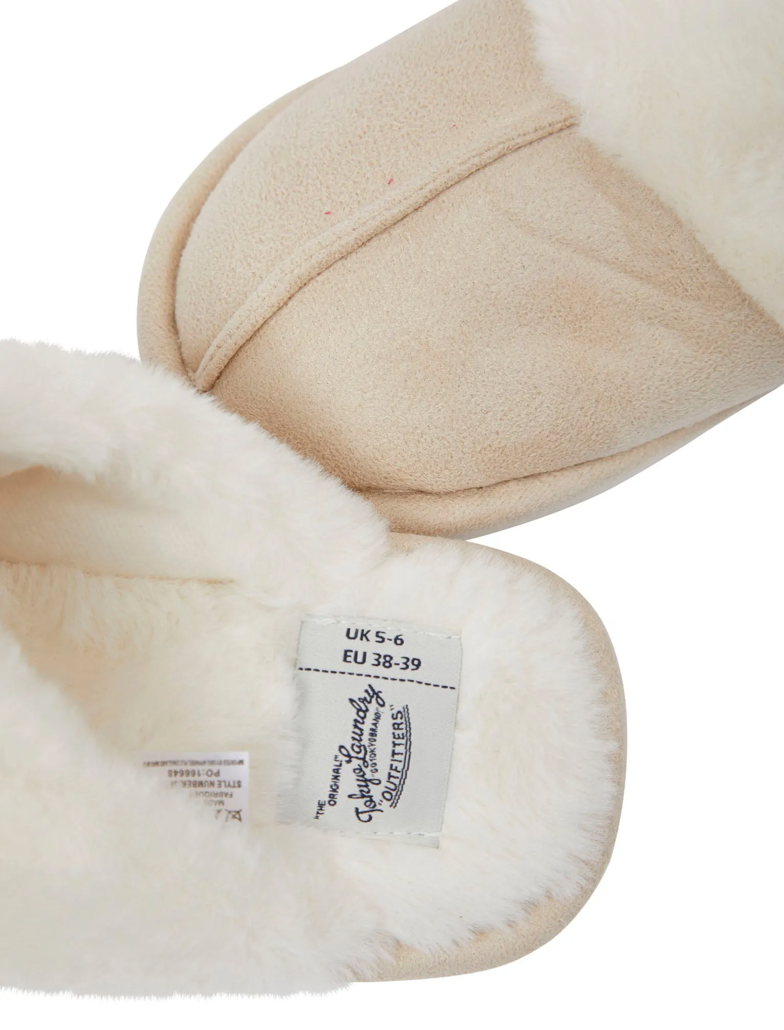 Rio Faux Suede Mule Slippers with Faux Fur Lining & Trim in Beige - Tokyo Laundry