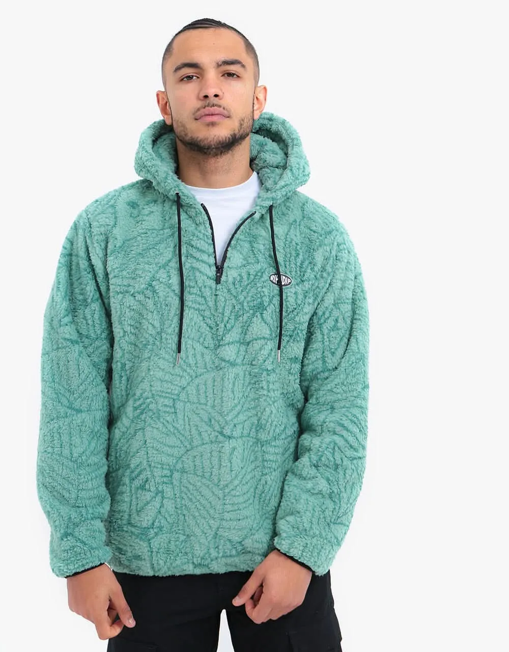 RIPNDIP Nermal Leaf Fluffy Sherpa Pullover Hoodie - Sage