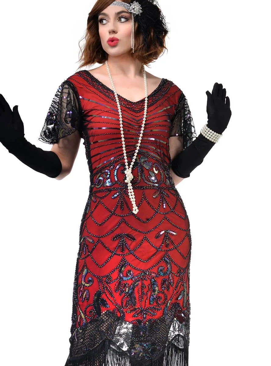 Roaring 20s Plus Size Womens Red and Black Gatsby Dress Costume