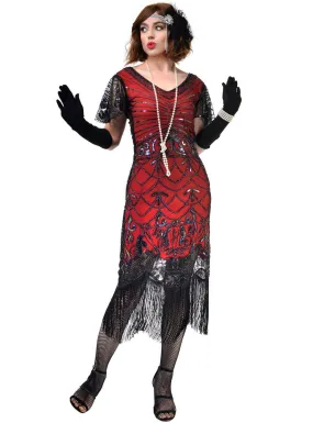 Roaring 20s Plus Size Womens Red and Black Gatsby Dress Costume