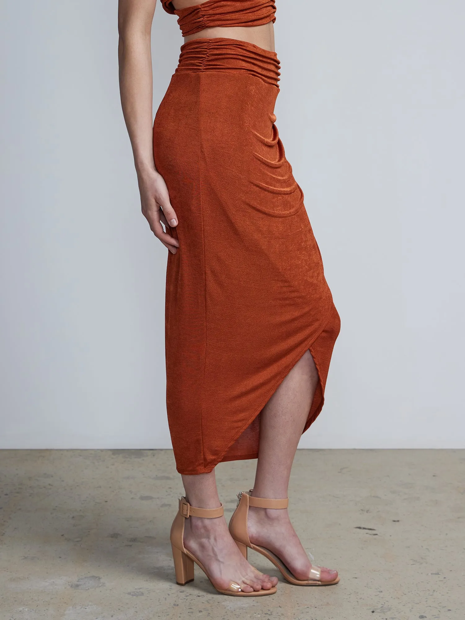 Ruched High Waist Maxi Skirt