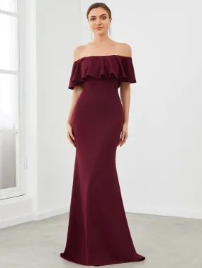 Ruffle Fold-Over Bodycon Strapless Evening Dress