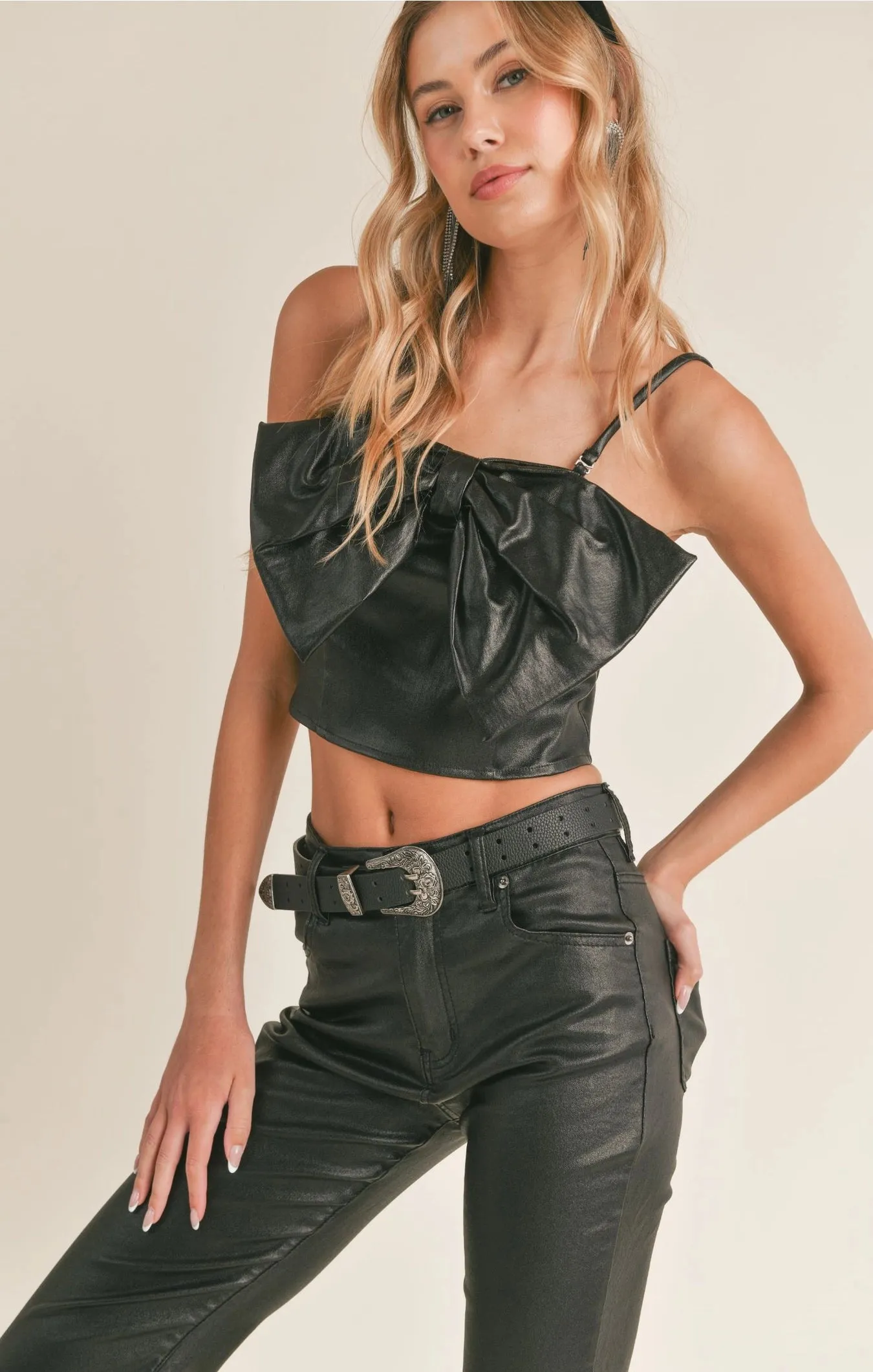 Sadie & Sage Sweet Surprise Coated Bow Crop Top