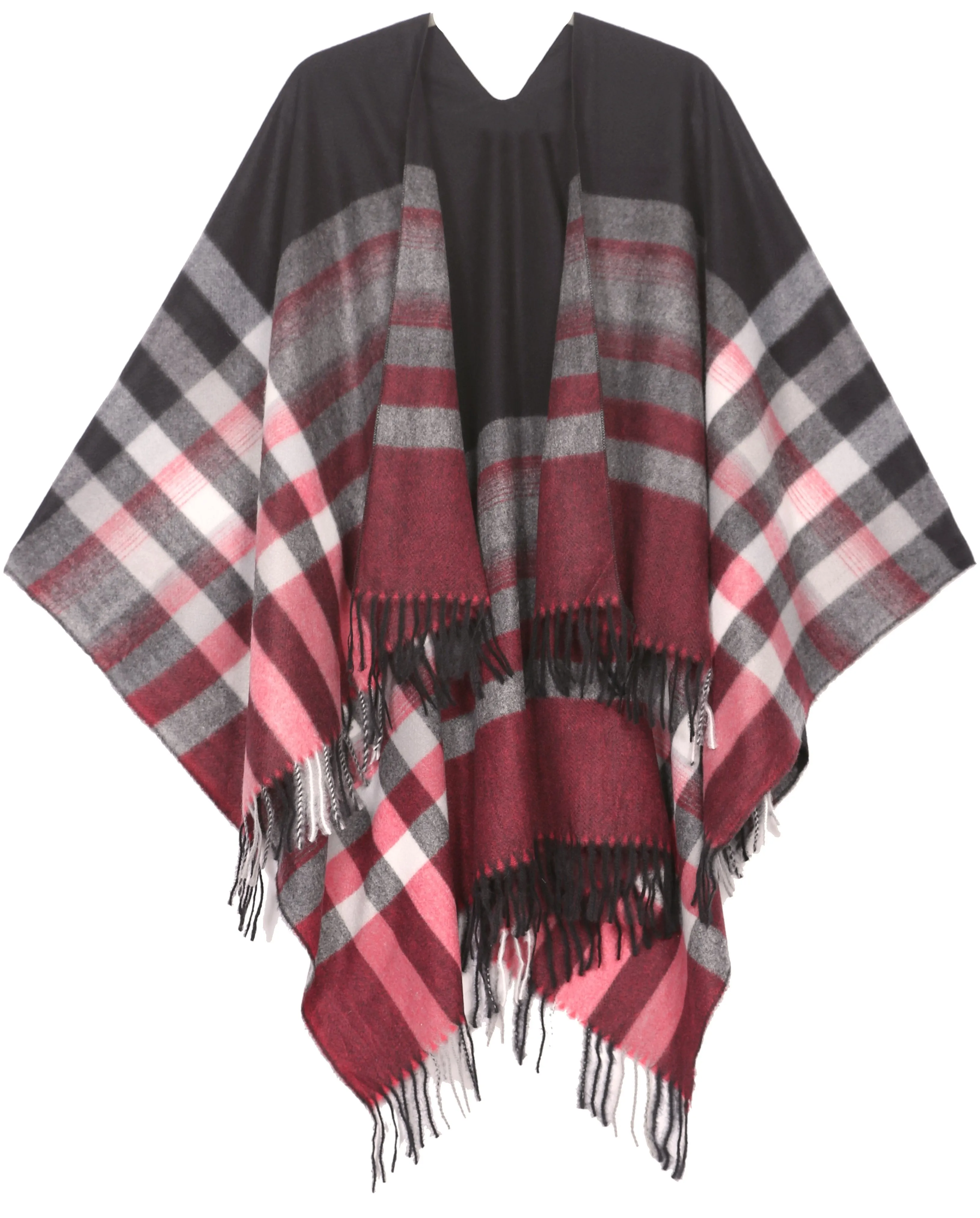 Sakkas Avi Women's Reversible Open Front Poncho Cardigan Ruana Cape Shawl W/Fringe