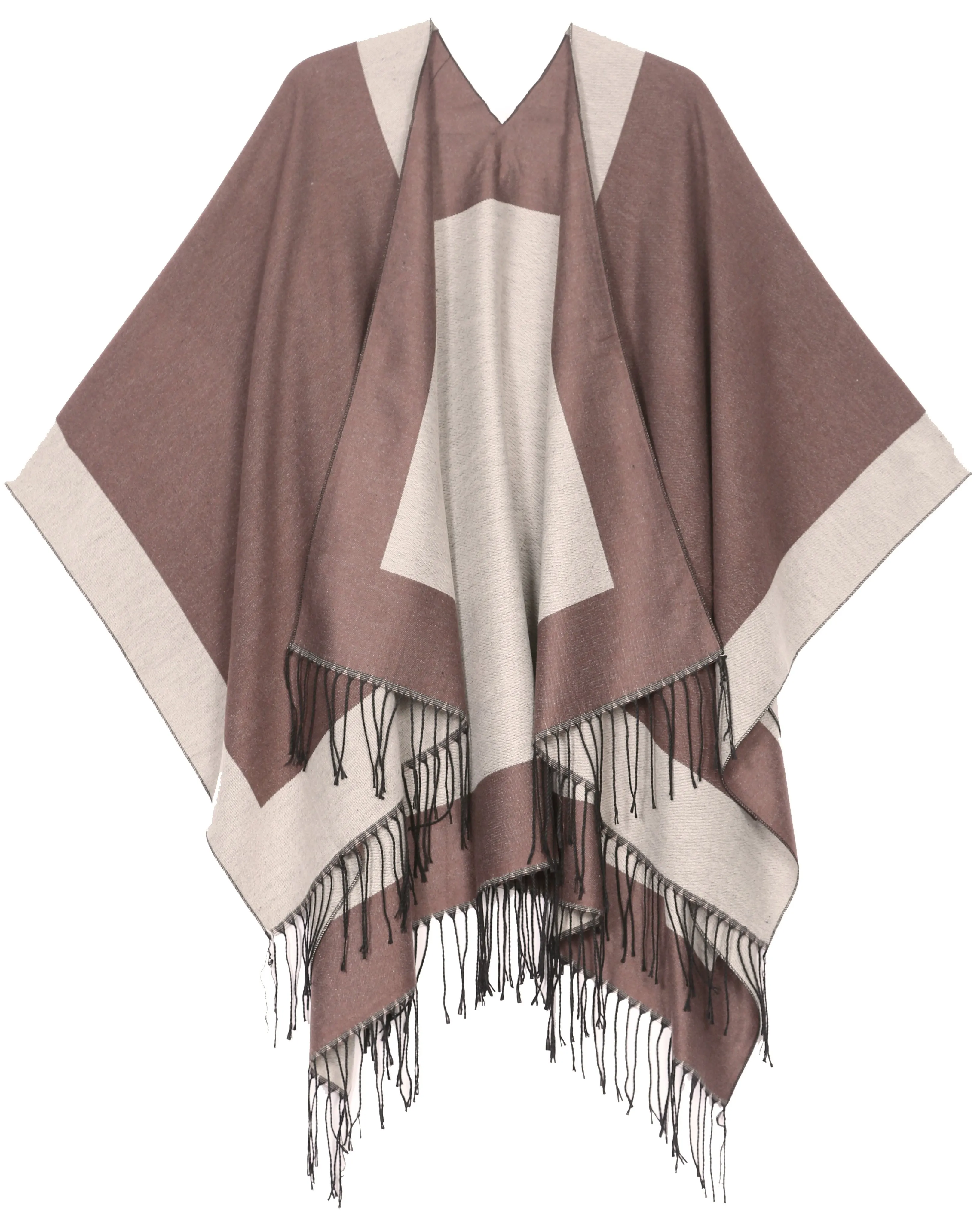 Sakkas Avi Women's Reversible Open Front Poncho Cardigan Ruana Cape Shawl W/Fringe