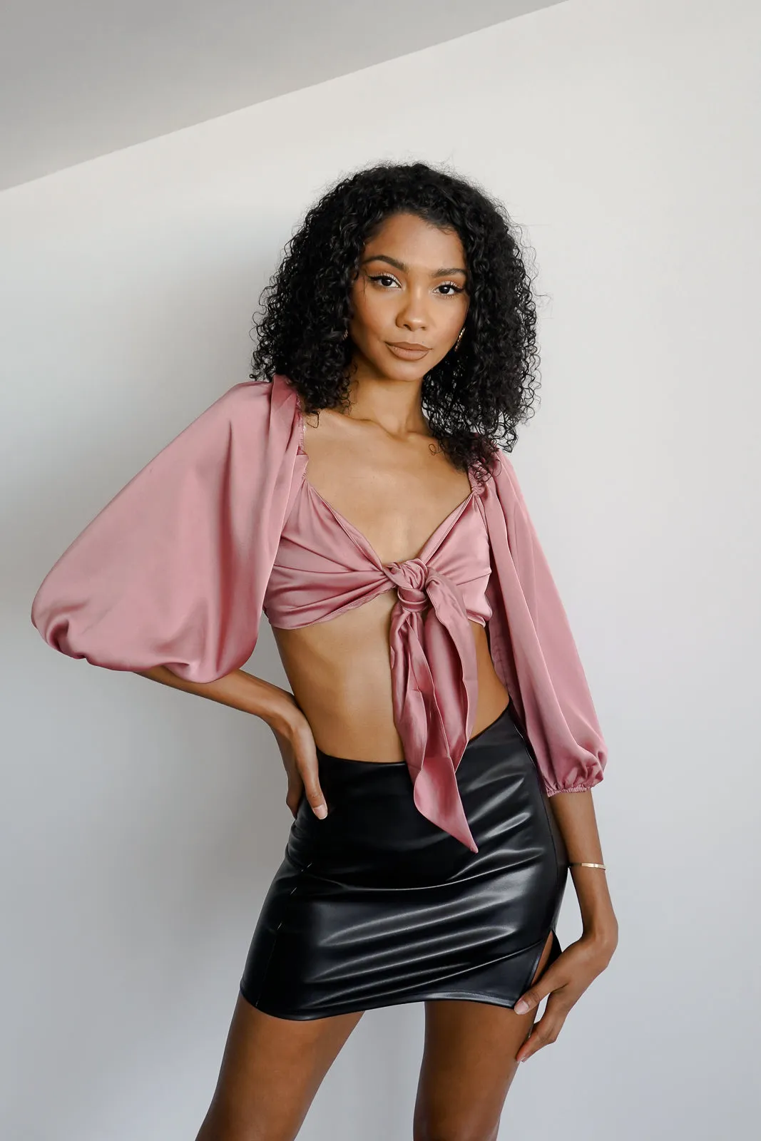 Satin Self-Tie Crop Top