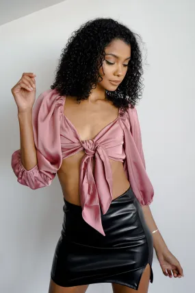 Satin Self-Tie Crop Top