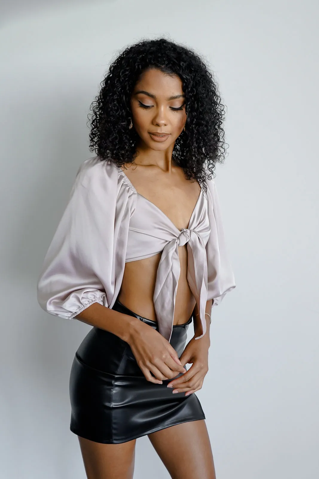 Satin Self-Tie Crop Top