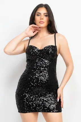 Sequin-studded Sweetheart Bodycon Dress