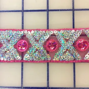 Sequin Trim - 1-inch Silver and Fuchsia Close-Out