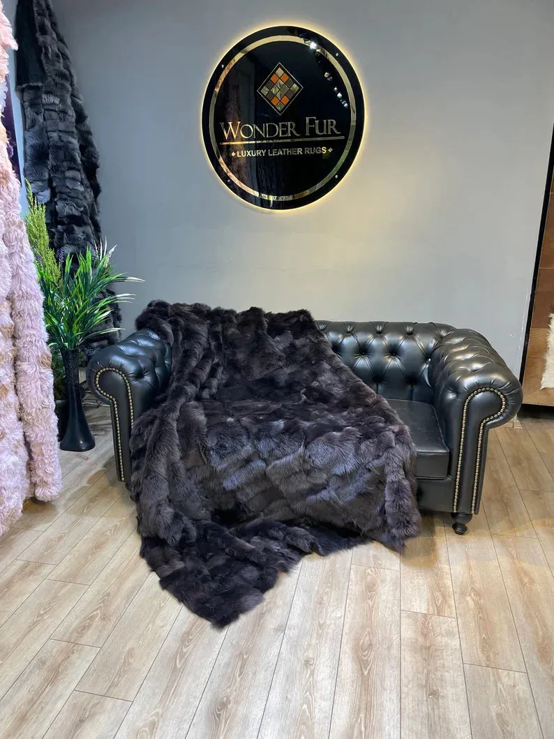 Sheepskin Fur Throw Shaggy Sheepskin Blanket, Natural Handmade Sofa fur Throw