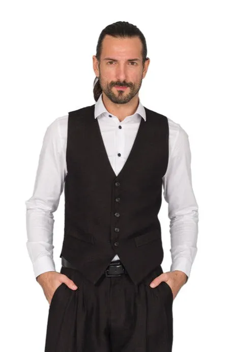 Shiny Black Linen Tango Vest (42,44)