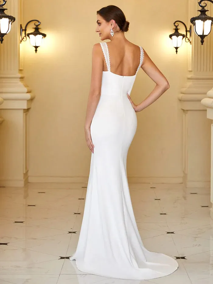 Sleeveless Applique Sweetheart Illusion Fishtail Bodycon Wedding Dress