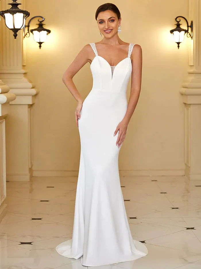 Sleeveless Applique Sweetheart Illusion Fishtail Bodycon Wedding Dress