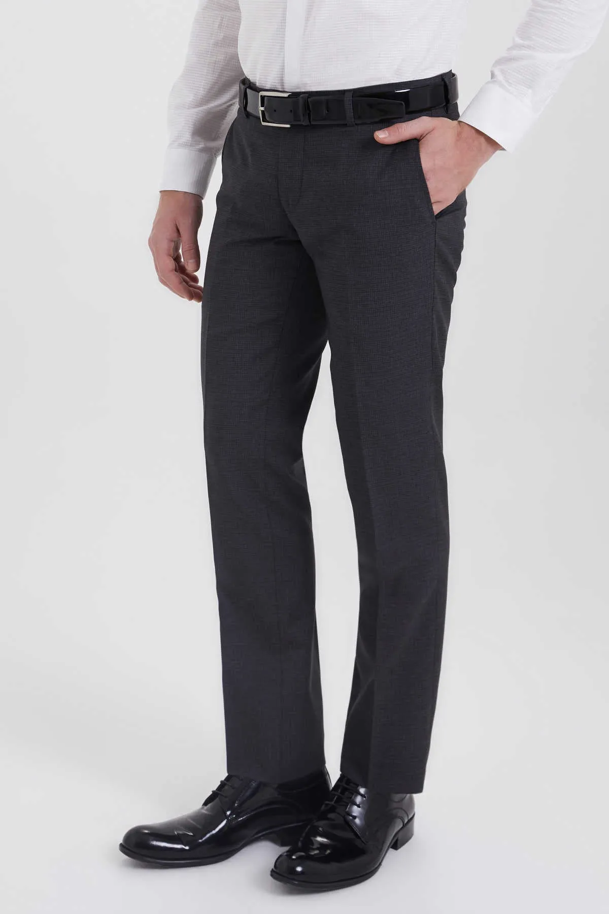 Slim Fit Dark Gray Side Pocket Low Waist Wool Dress Pants