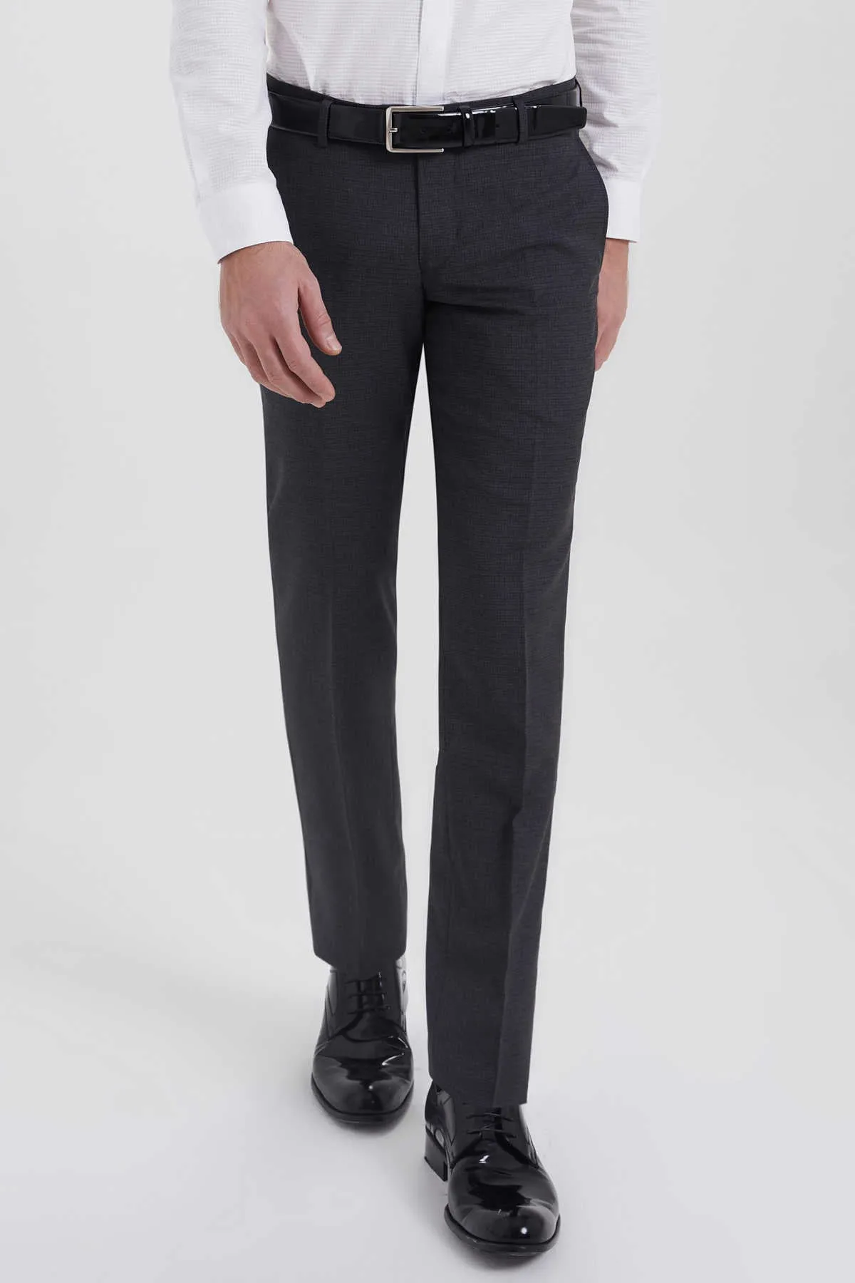 Slim Fit Dark Gray Side Pocket Low Waist Wool Dress Pants