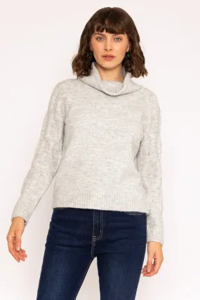 Slouchy Roll Neck Knit Jumper in Grey