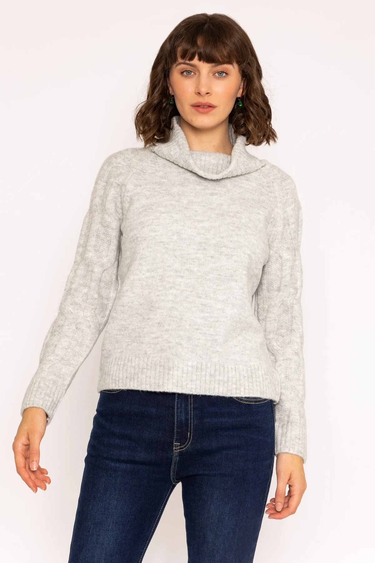 Slouchy Roll Neck Knit Jumper in Grey