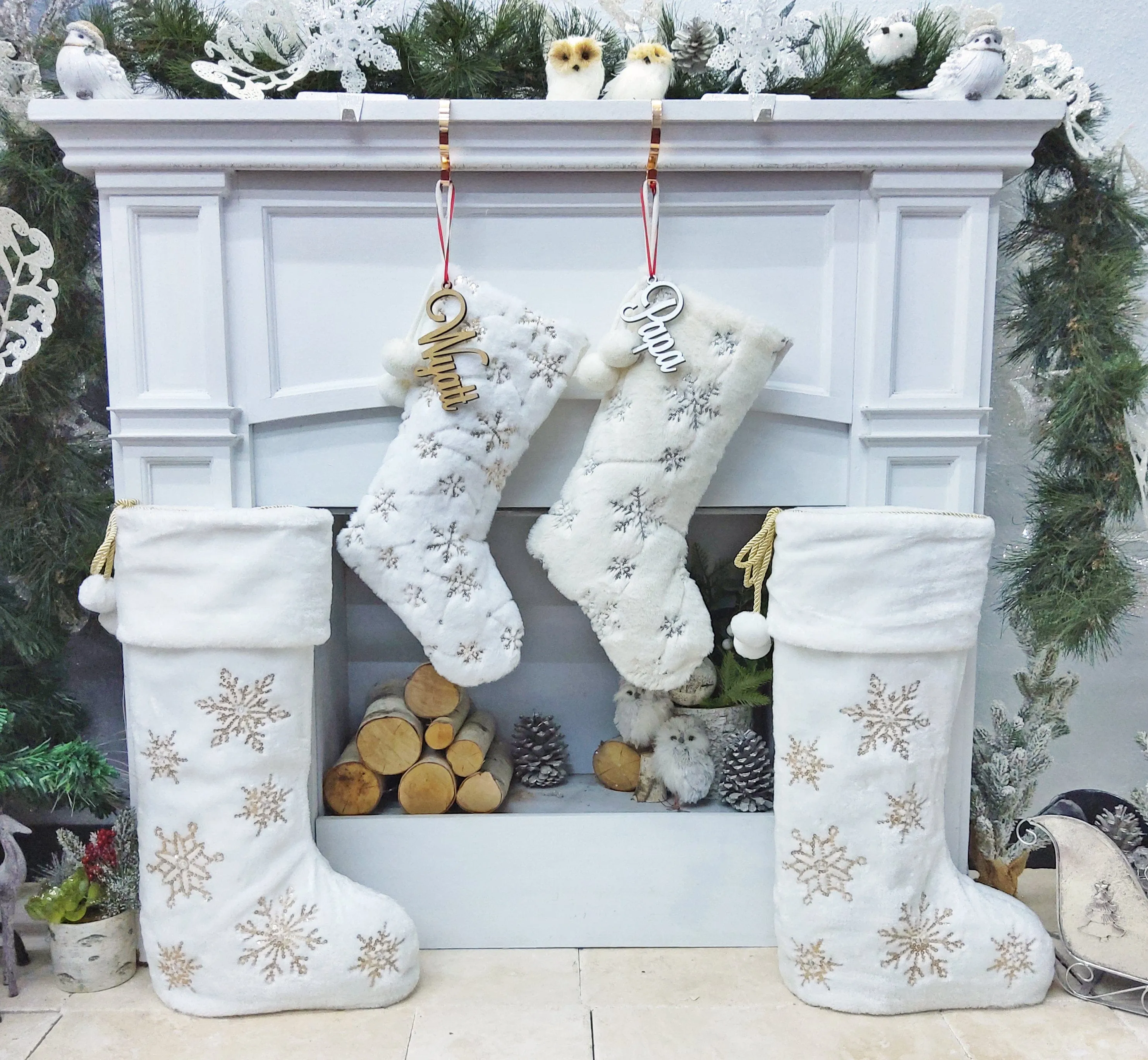 Snowy Days with LED Lights Hanging and Standing Stocking