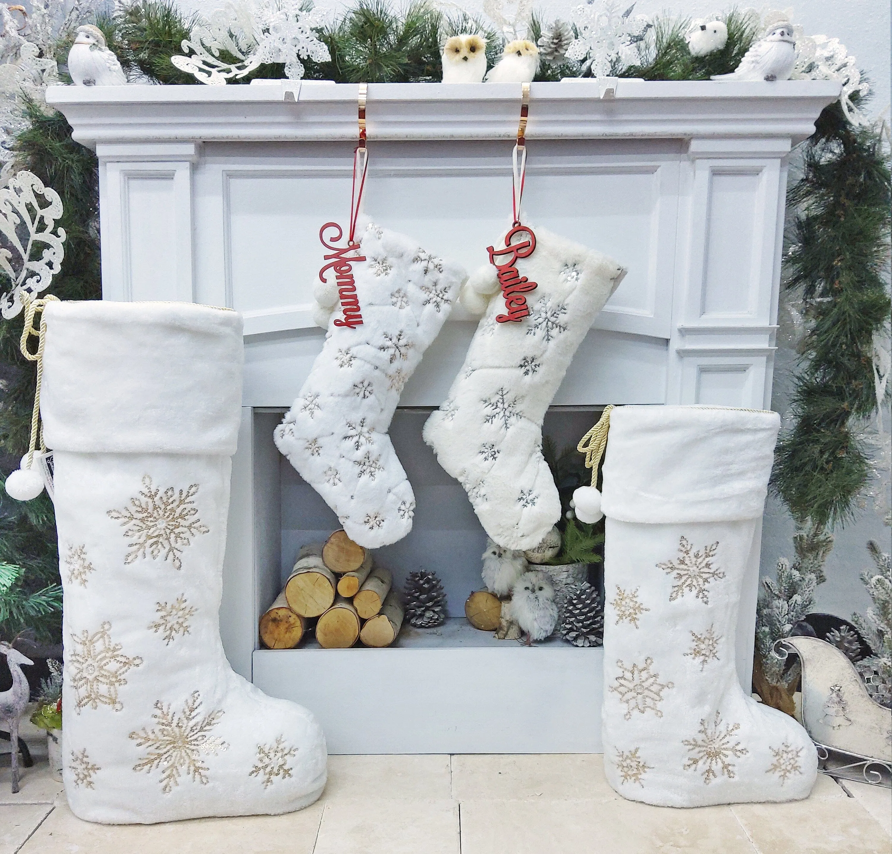 Snowy Days with LED Lights Hanging and Standing Stocking