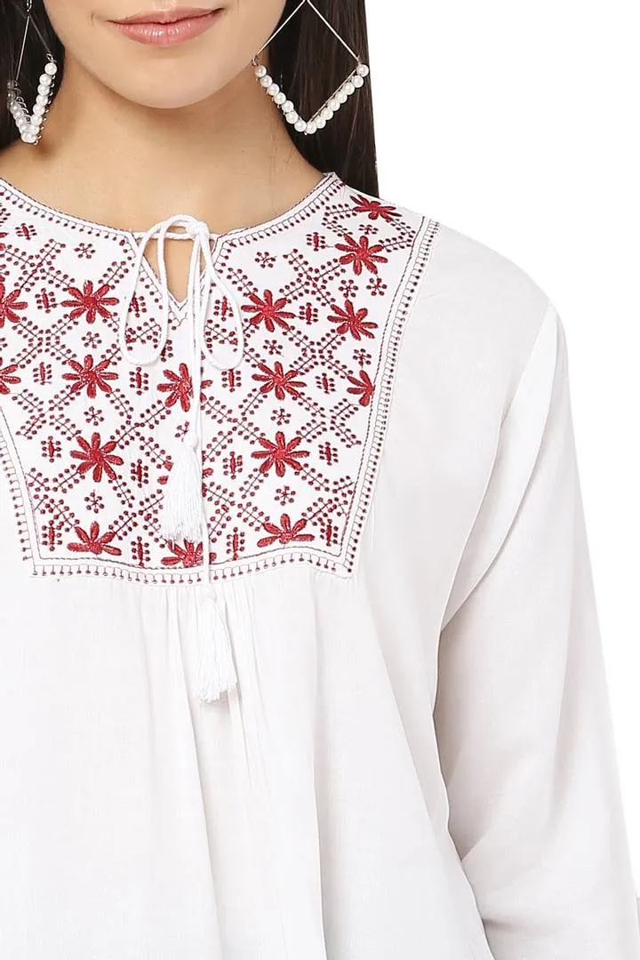 Stylish Embroidered Women White Top