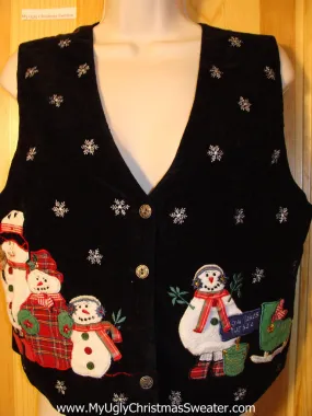 Tacky Ugly Christmas Sweater Party  Vest with a Snowman Family (f373)