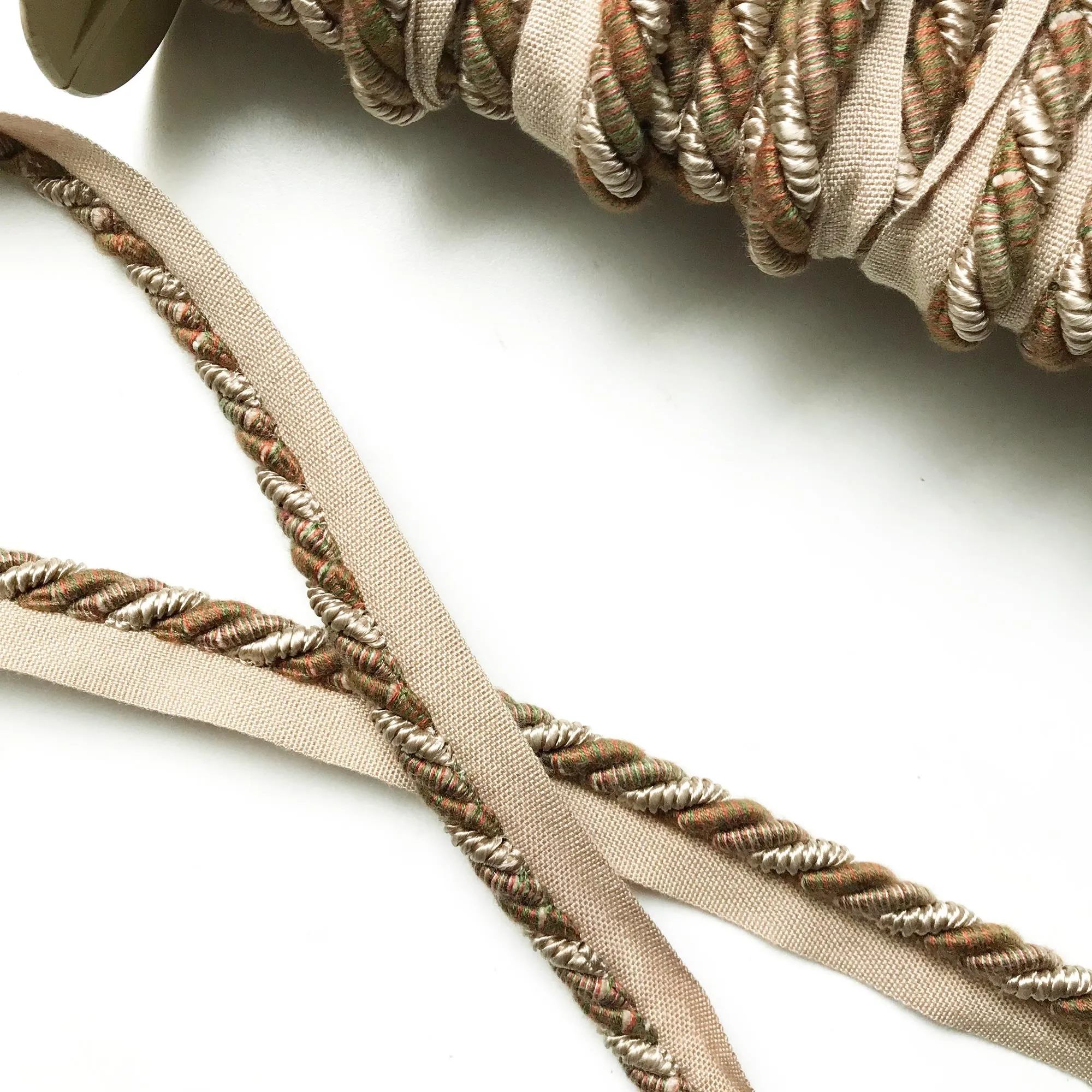 Tan and Green High Quality Decorative Lip Cord Trim by the yard