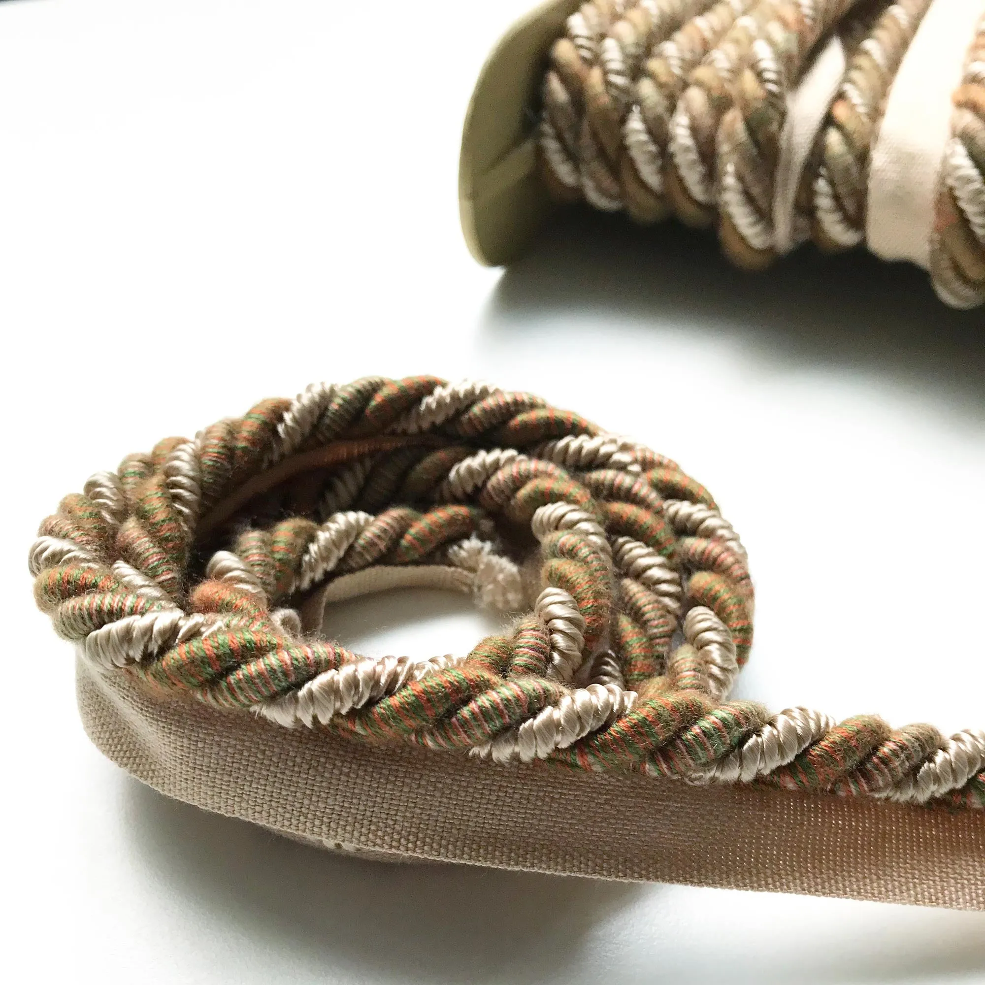 Tan and Green High Quality Decorative Lip Cord Trim by the yard