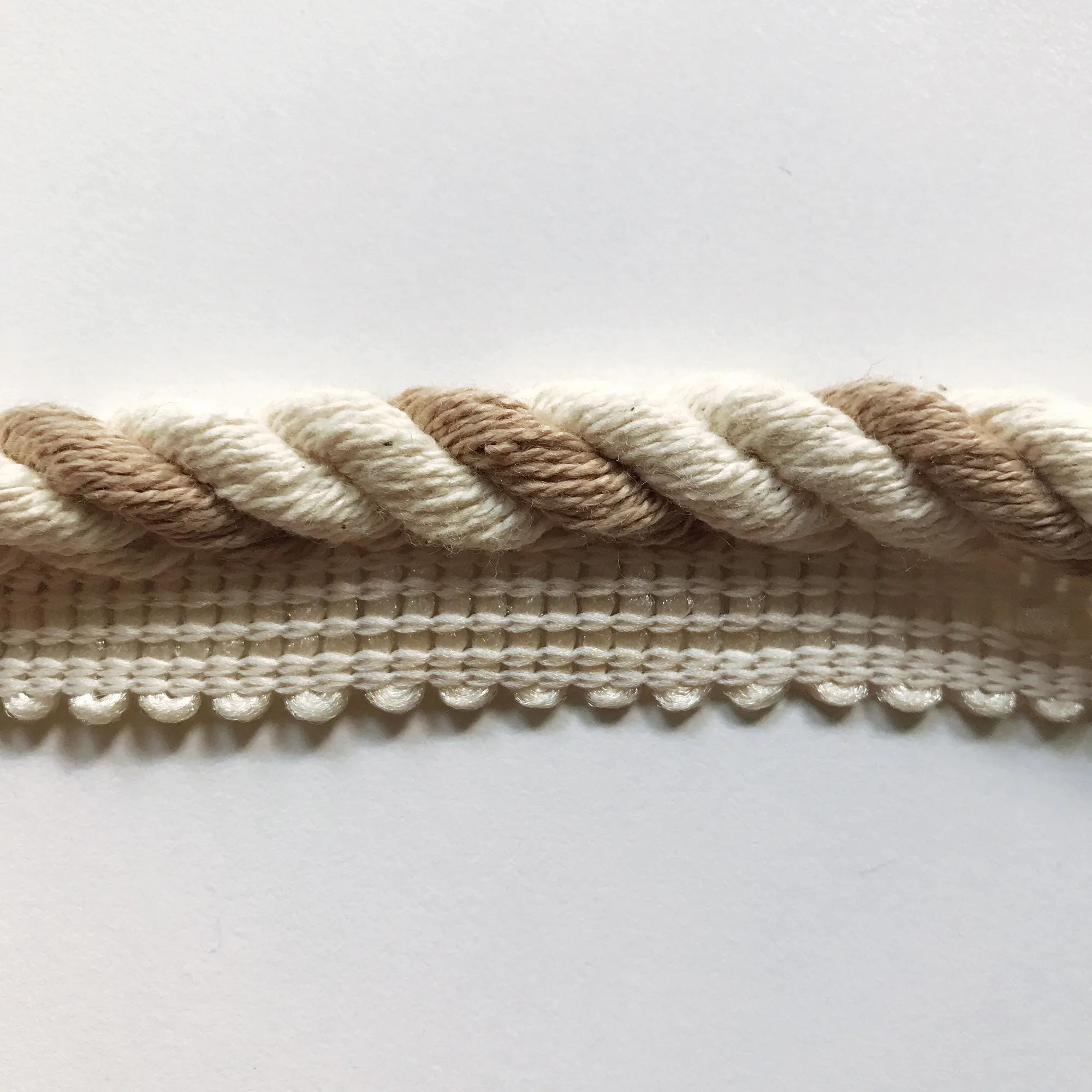 Tan and Ivory High Quality Decorative Lip Cord Trim by the yard