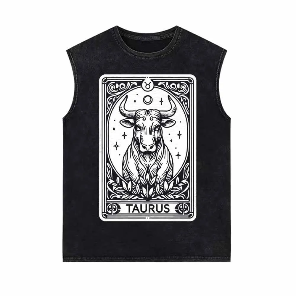 Taurus Tarot Card Horoscope Vintage Washed Vest Top