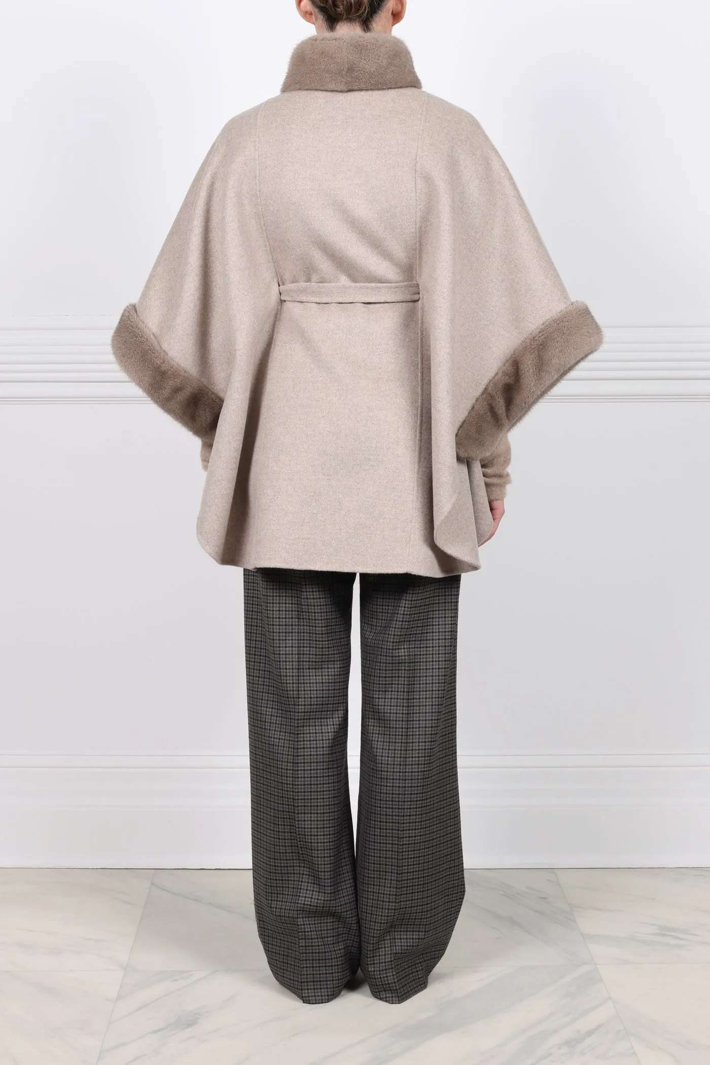 The Kai Double Face Cashmere Cape with Mink Trim