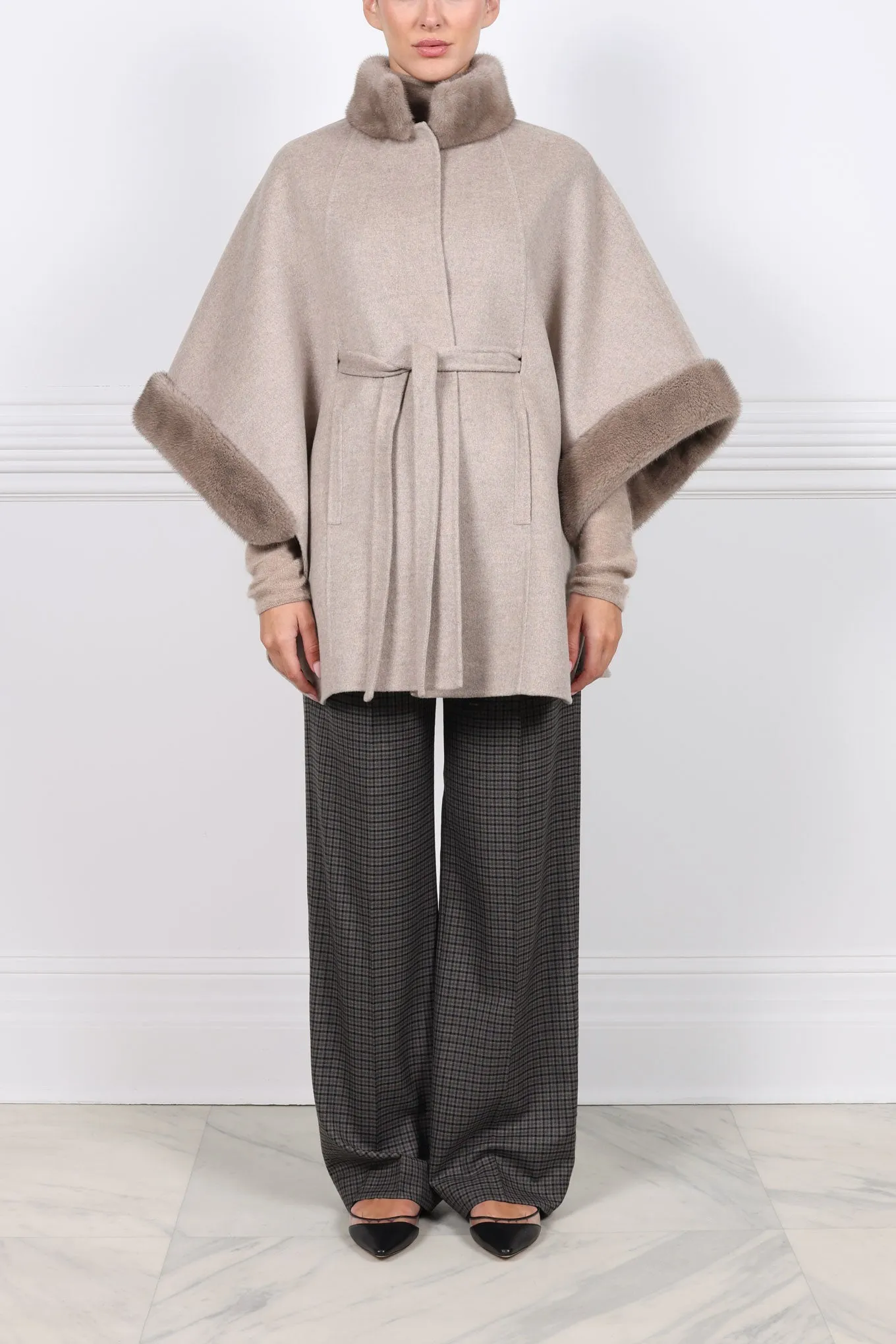 The Kai Double Face Cashmere Cape with Mink Trim