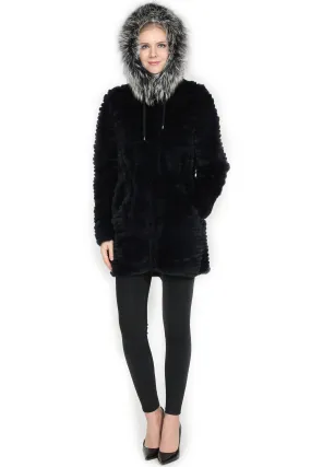 THE SELKIRK Reversible Rex Rabbit Fur Jacket with Silver Fox Trim Hood