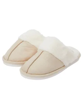 Tokyo Laundry Womens Rio Faux Suede Mule Slippers With Faux Fur Lining & Trim In Beige