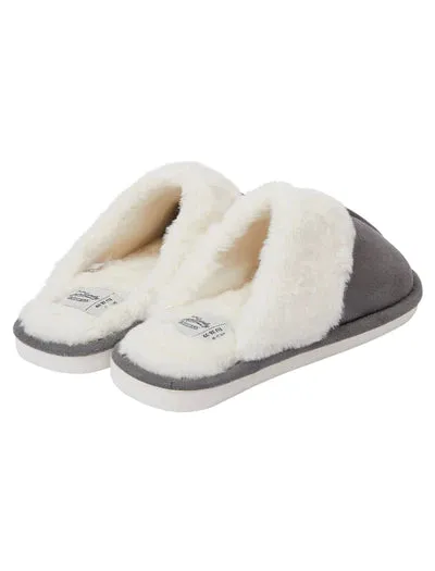 Tokyo Laundry Womens Rio Faux Suede Mule Slippers With Faux Fur Lining & Trim In Grey