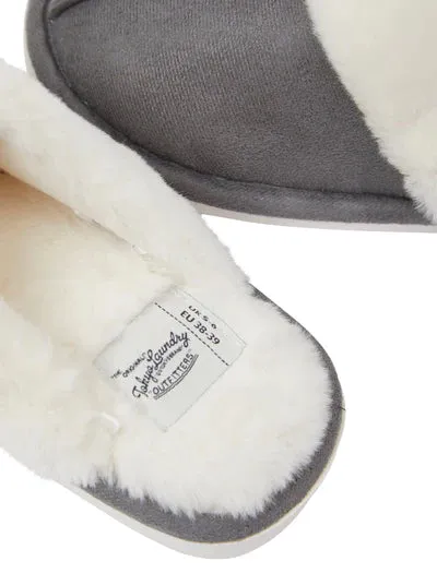 Tokyo Laundry Womens Rio Faux Suede Mule Slippers With Faux Fur Lining & Trim In Grey