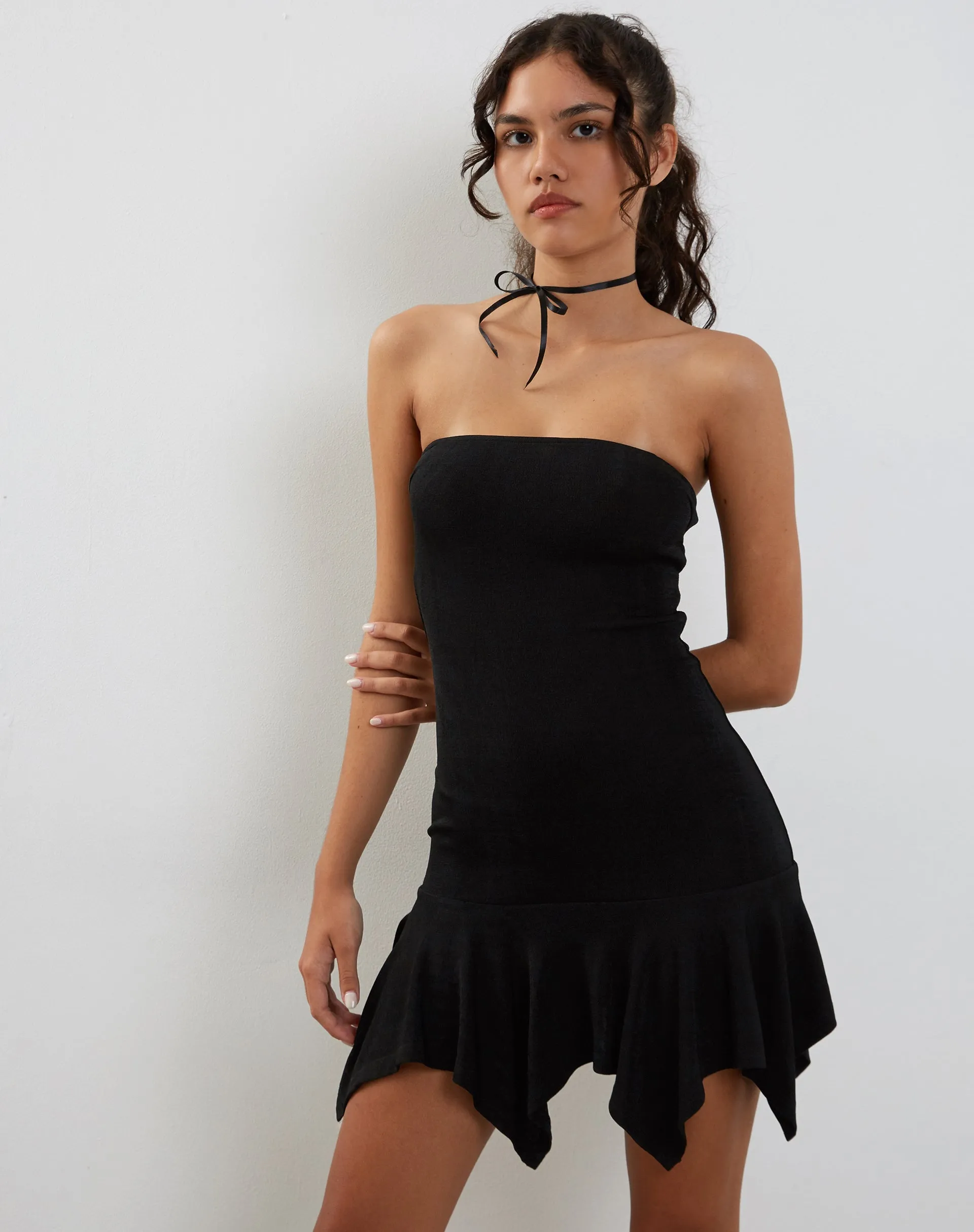 Towina Bandeau Slinky Mini Dress in Black