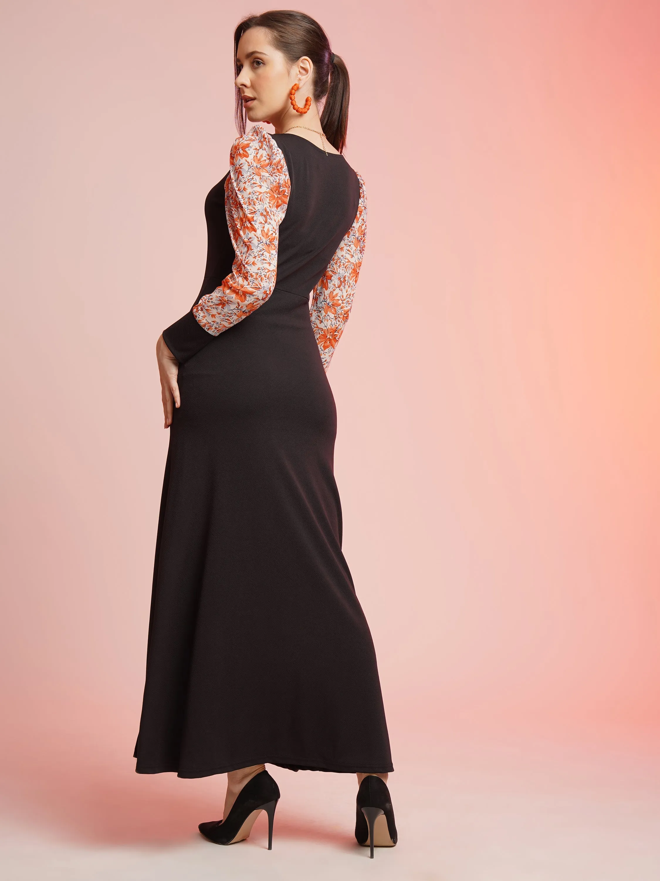 Trendset Printed Sleeve Bodycon Maxi Dress