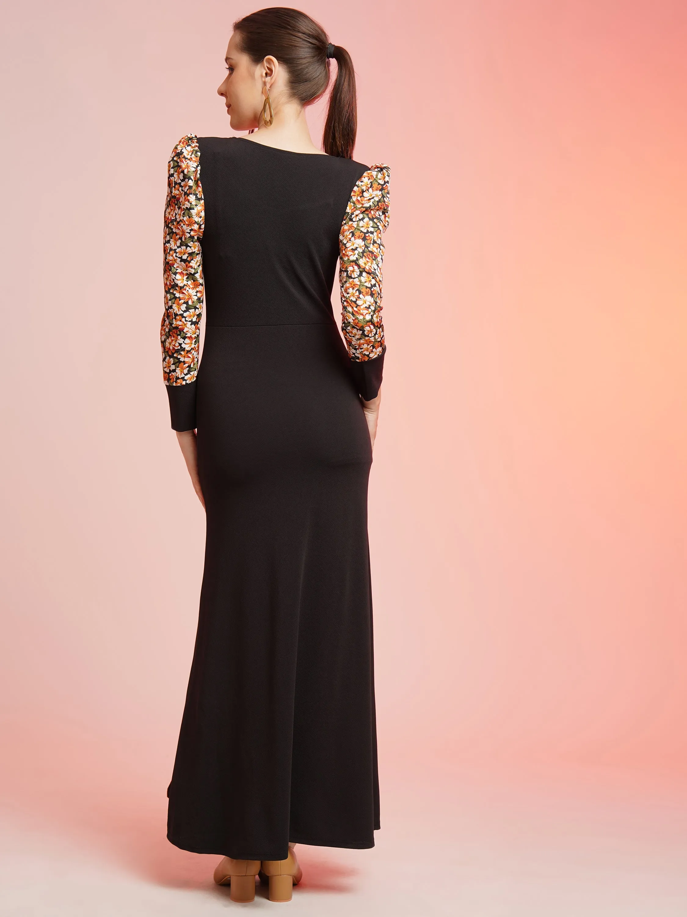 Trendset Printed Sleeve Bodycon Maxi Dress