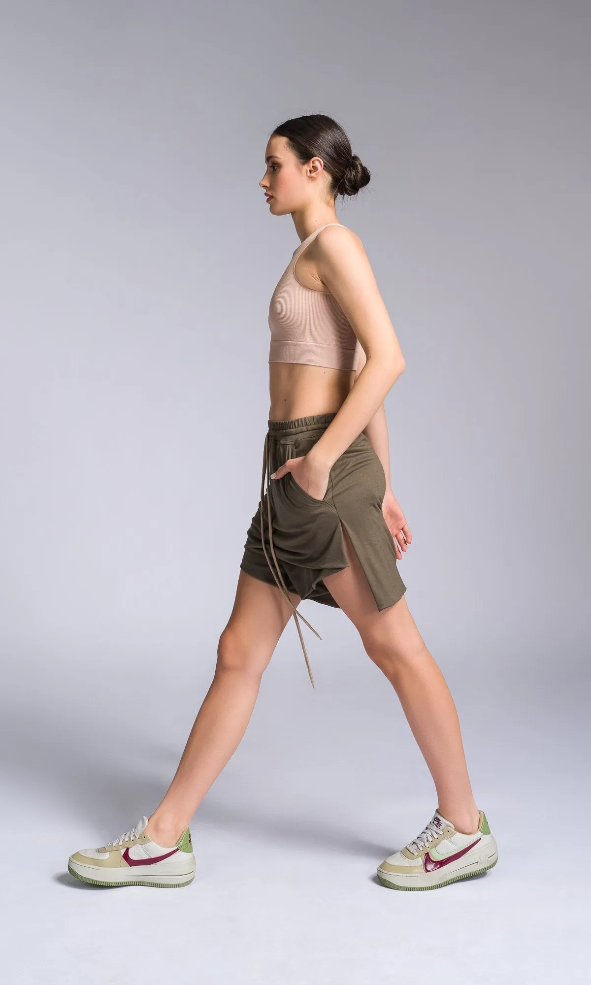 Two-piece Set of Asymmetric Tank Top and Shorts with Skirt Overlay