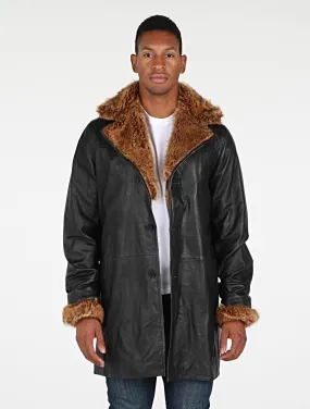 Ulman Mens Winter Leather Coat w/Faux Fur - Clearance