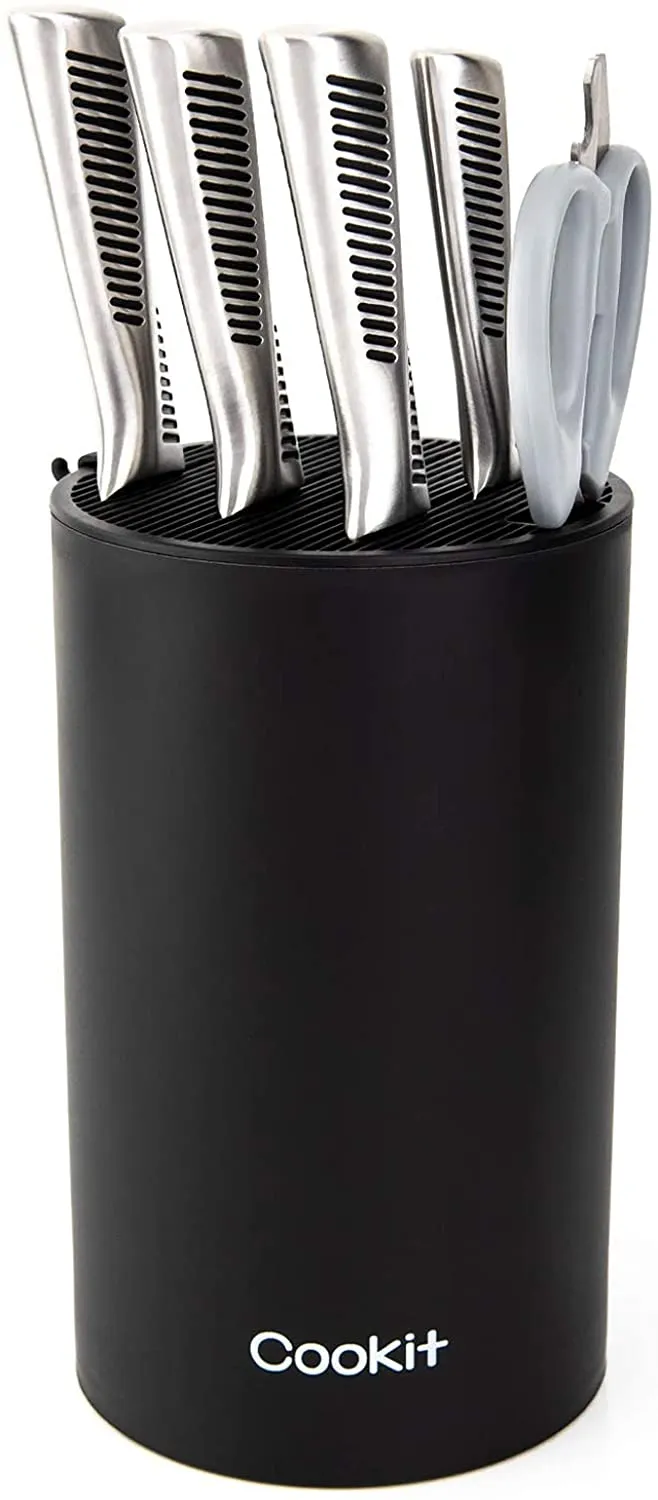 Universal Knife Block Unique Double-Layer Wavy Design, Round Black Knife Holder for Kitchen